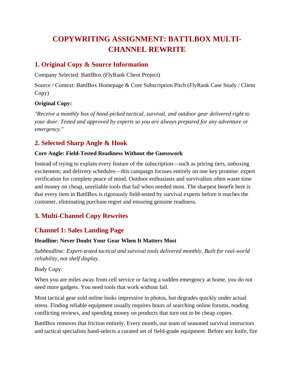 BattlBox - Copywriting Assignment preview